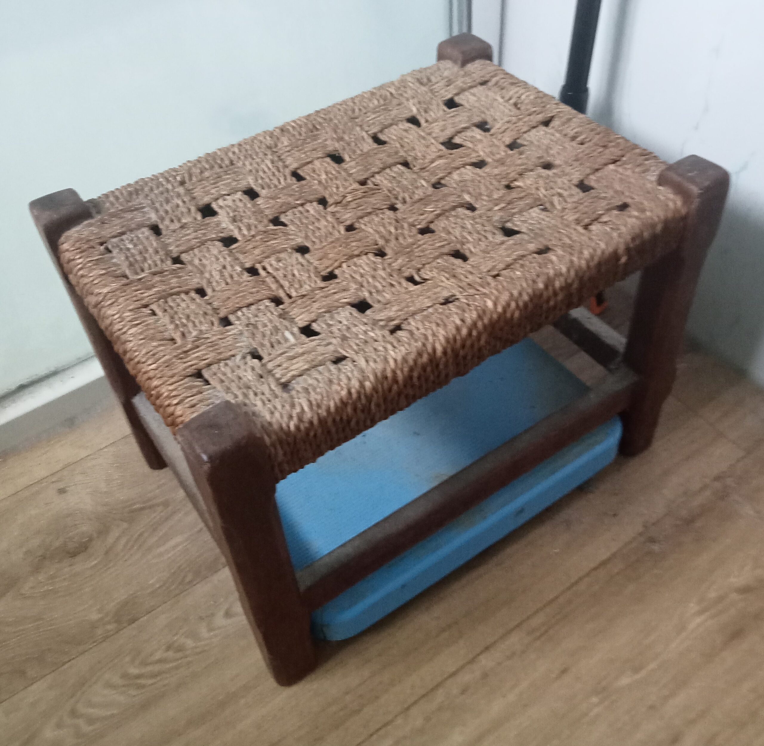 Stool, wooden frame with woven top